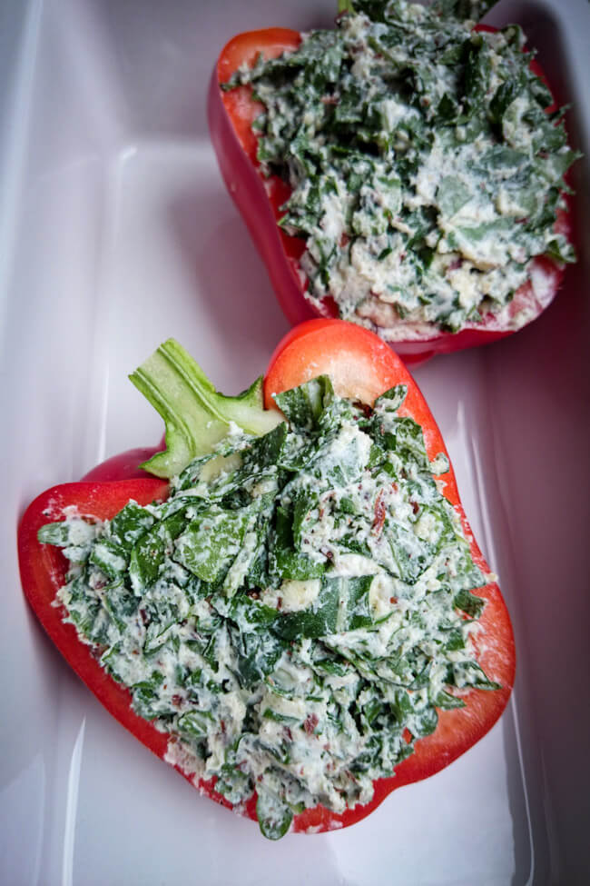 paprika mit ziegenkäse gefüllt rucola vegetarisch veggie