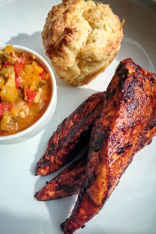 hähnchen asia marinade paprika ingwer chutney zucchini brötchen grillmenü