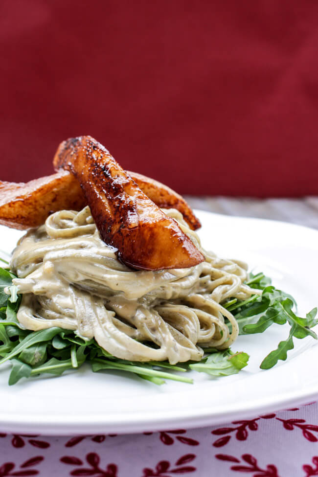 tagliolini spaghetti mit gorgonzola rucola sauce pasta balsamico birnen rucola nudeln