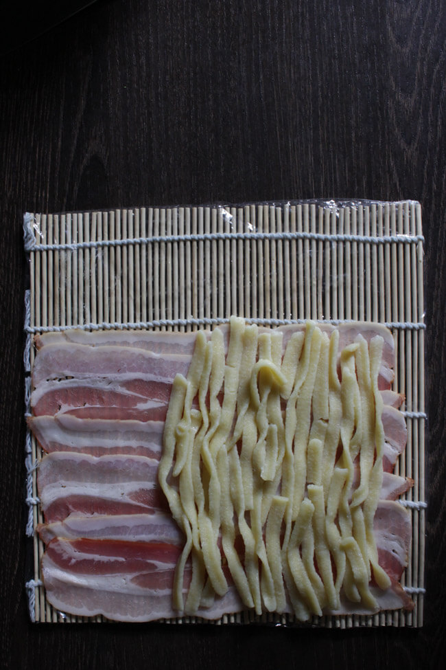 käsespätzle sushi bacon spätzlerolle