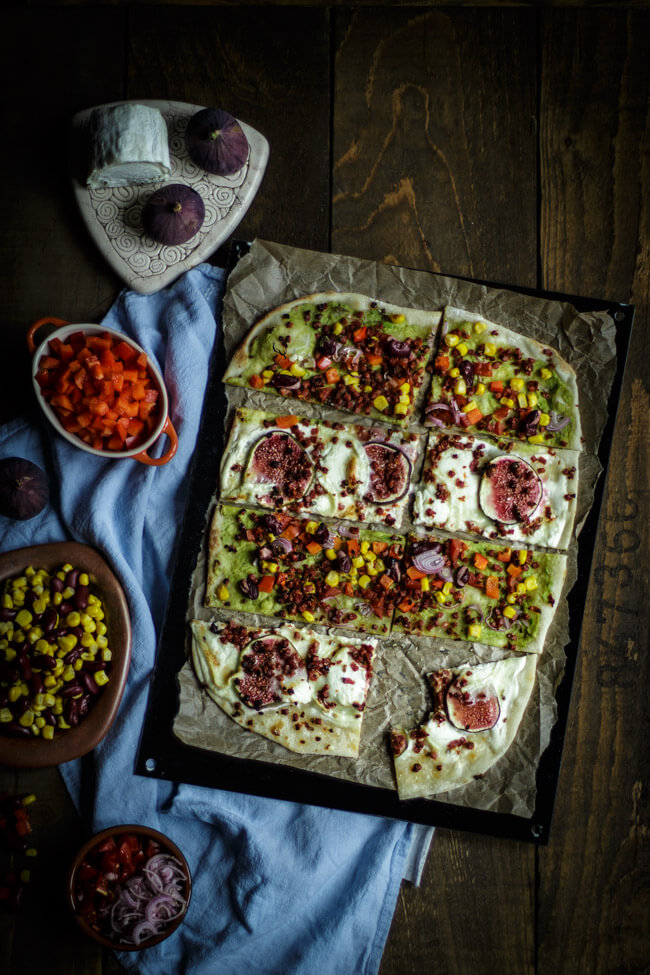 flammkuchen mexico avocado ziegenkäse feigen schinkenwürfel nuggetz speck