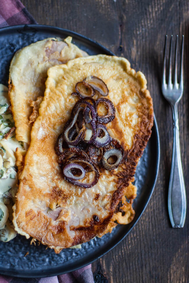 Kochschinkenpfannkuchen mit Kartoffelsalat Christian Lohse Kitchen Impossible mit Mayo Mayonnaise Kochschinken Pfannkuchen Sternekoch Rezept