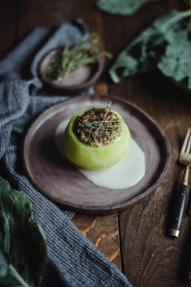pfälzer leberwurst kohlrabi gefüllt kohlrabi ofen ofengericht einfach weißweinsauce thymian