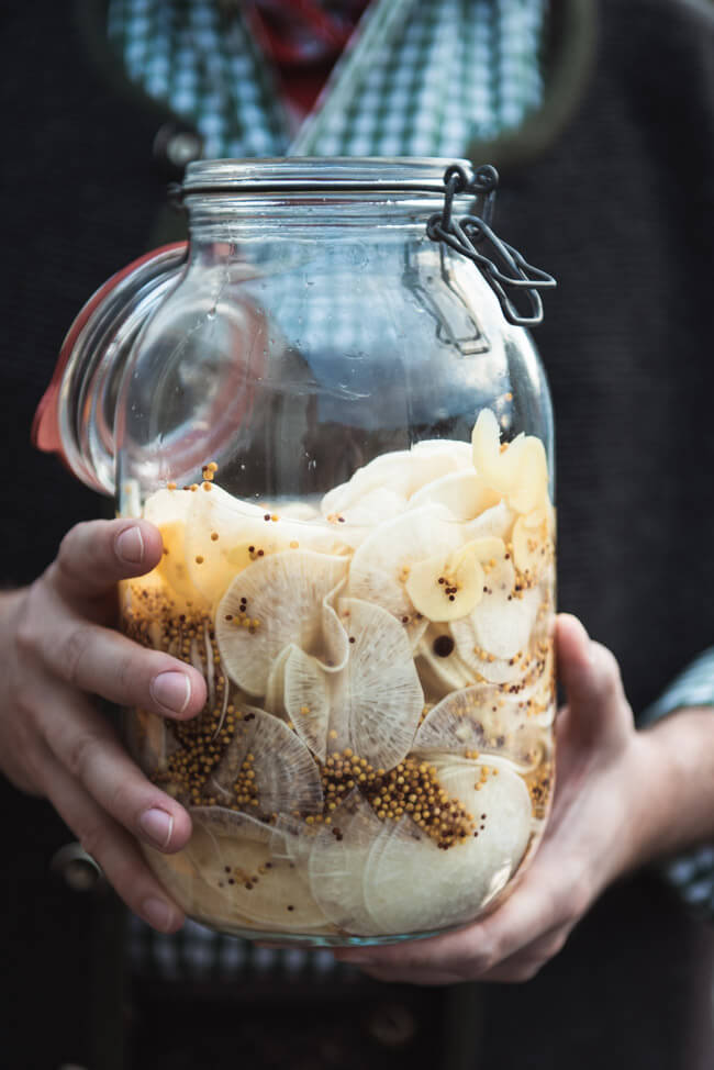 pickles rettich radi bayern brotzeit fermentation essigsud einlegen einwecken einkochen senf