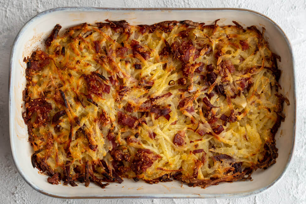 Plain in Pigna - Engadiner Rösti - aus Kitchen Impossible nach dem Backen in Auflaufform.