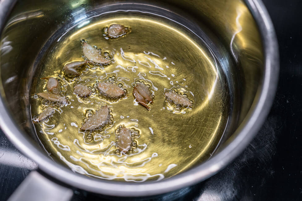 Knoblauch in Olivenöl anrösten